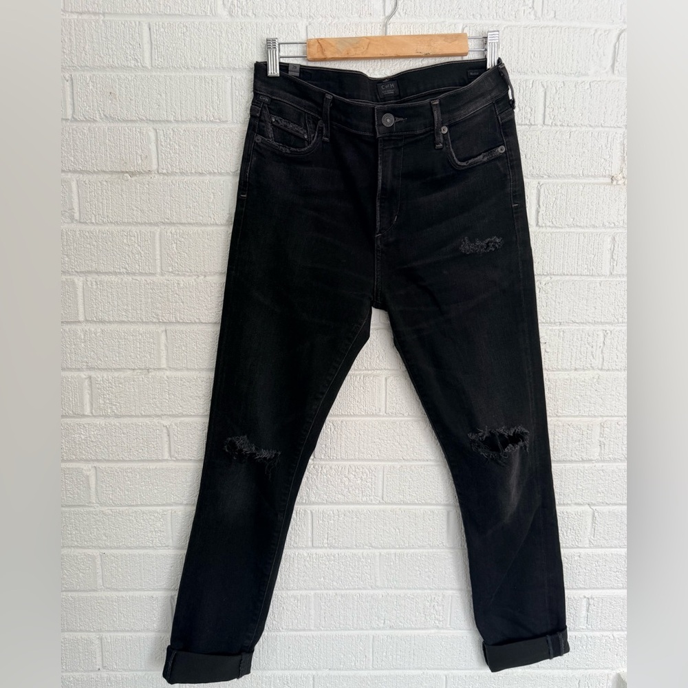 Citizens Of Humanity Black High Rise Jeans Size 29 Distressed Skinny